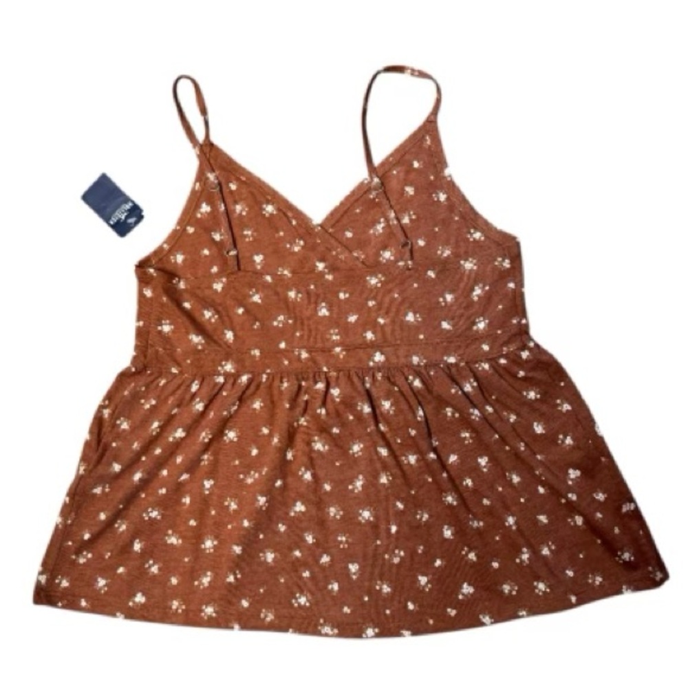 Holilister Brown Floral Sleeveless Baby doll Top NWT